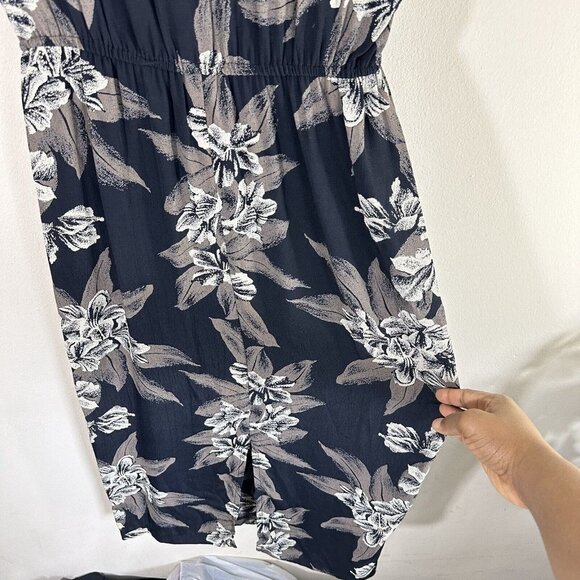 Vintage Phoebe 80s Mock High Neck Dress Midi Black Brown Floral Rayon Cocktail - Picture 4 of 8